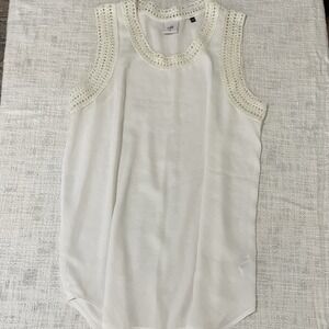 Cabi 5042 White Sheer Marisa Tunic Blouse Tank Top Crochet Medium Boho